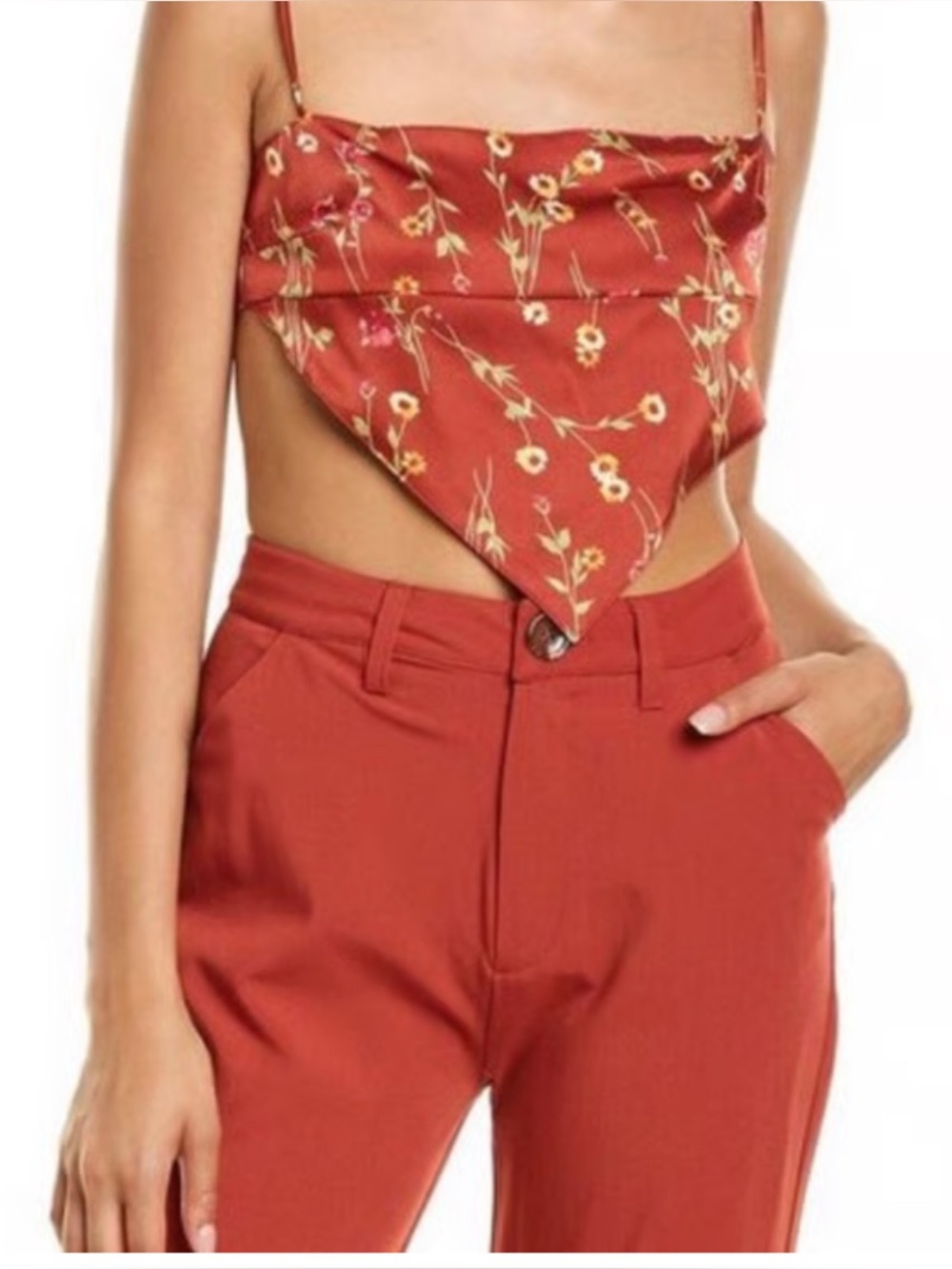 WeWoreWhat Rust Floral Handkerchief Crop Top
